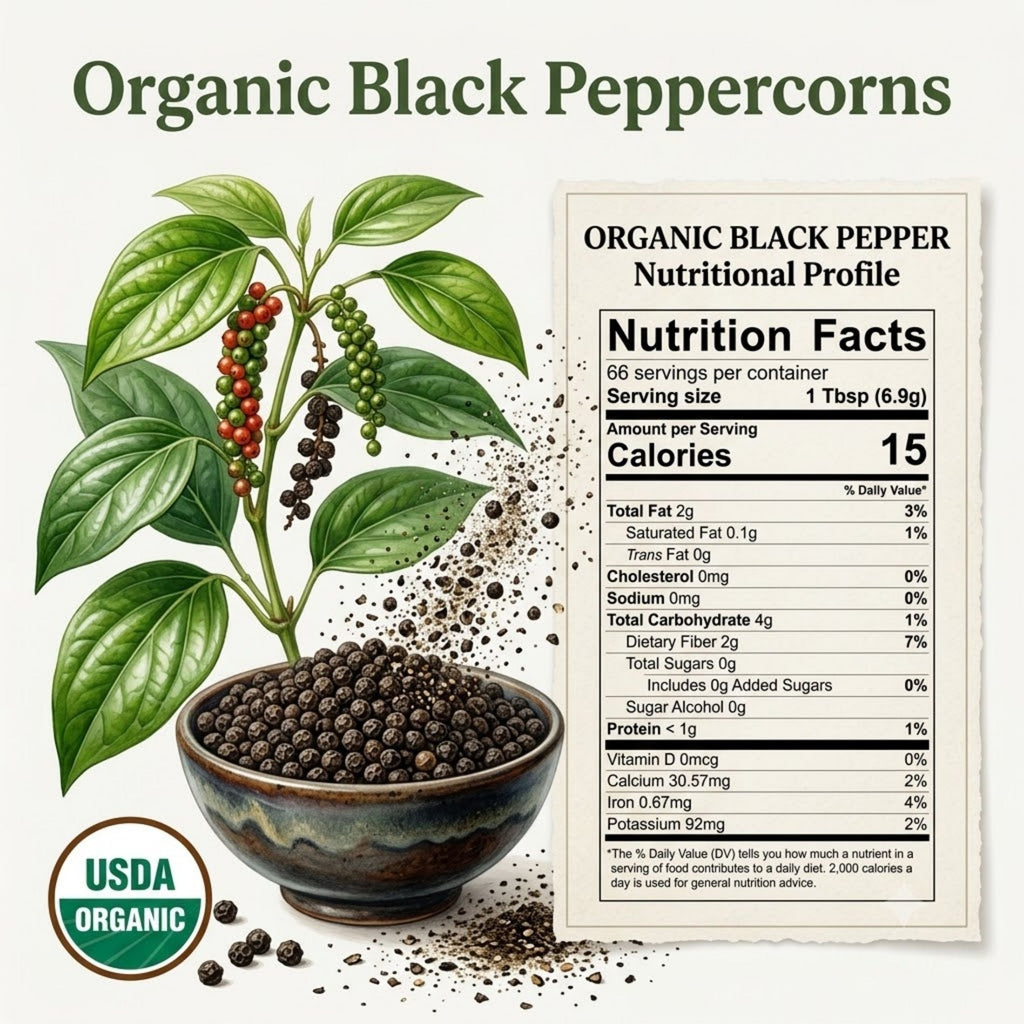 Organic Black Peppercorns — USDA Certified, Non-GMO | Grinding, Marinades & Spice Blends
