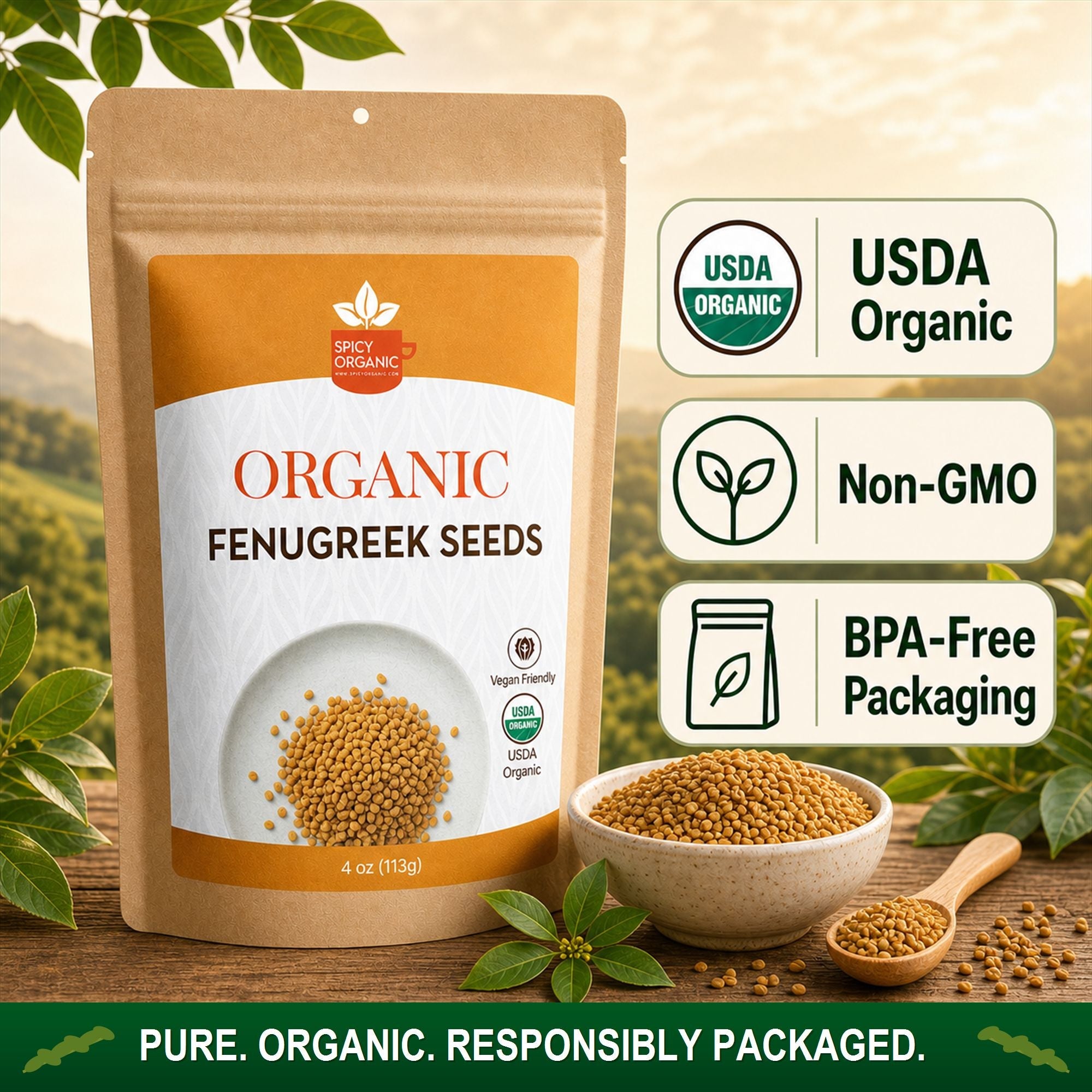 Organic Fenugreek Seeds (Whole Methi) – For Tempering, Pickling & Sprouting | USDA Certified Organic
