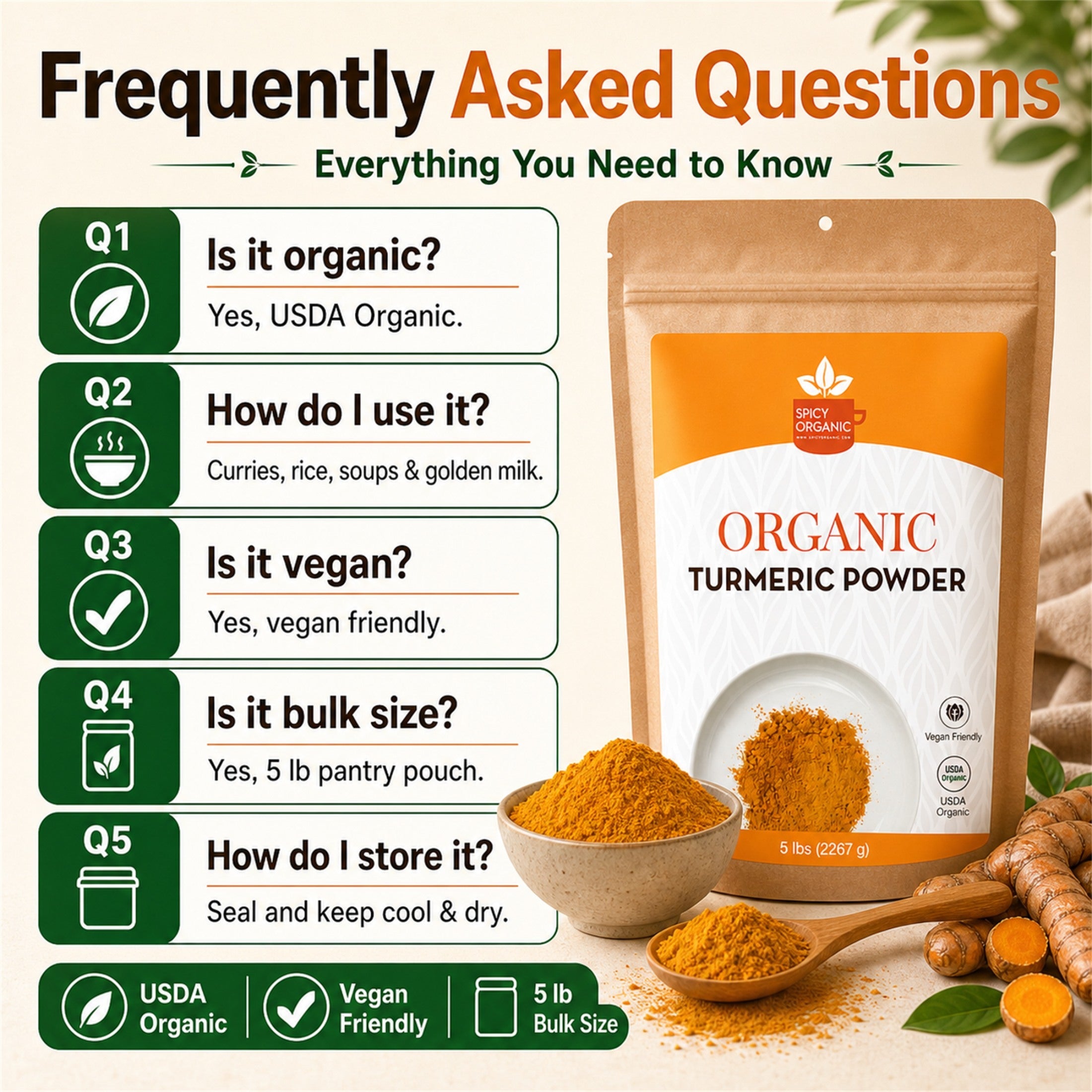 Organic Turmeric Powder — USDA Certified, Non-GMO | Golden Milk, Curries & Spice Blends