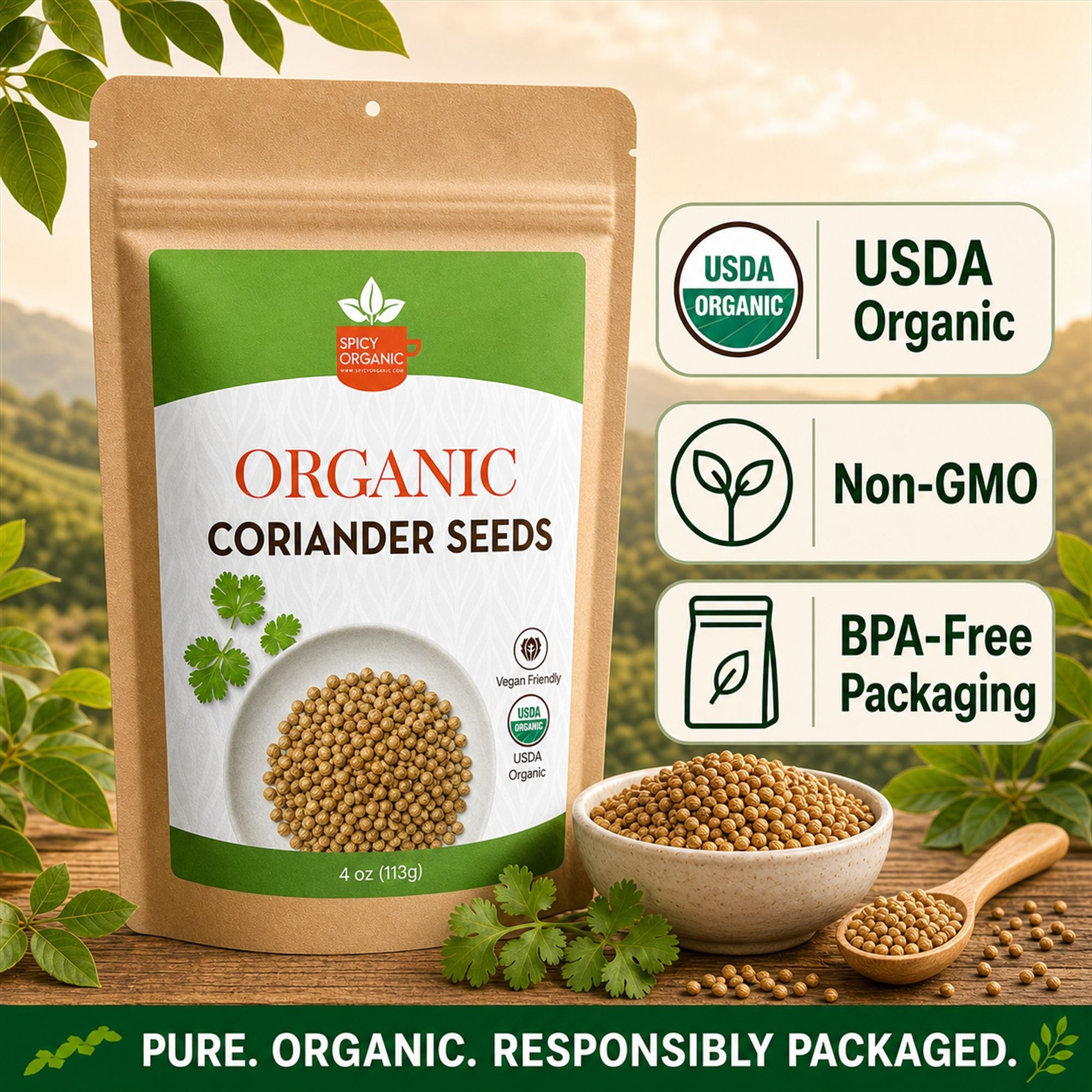 Organic Coriander Seeds — USDA Certified, Non-GMO | Dhania, Curries & Pickling Spice