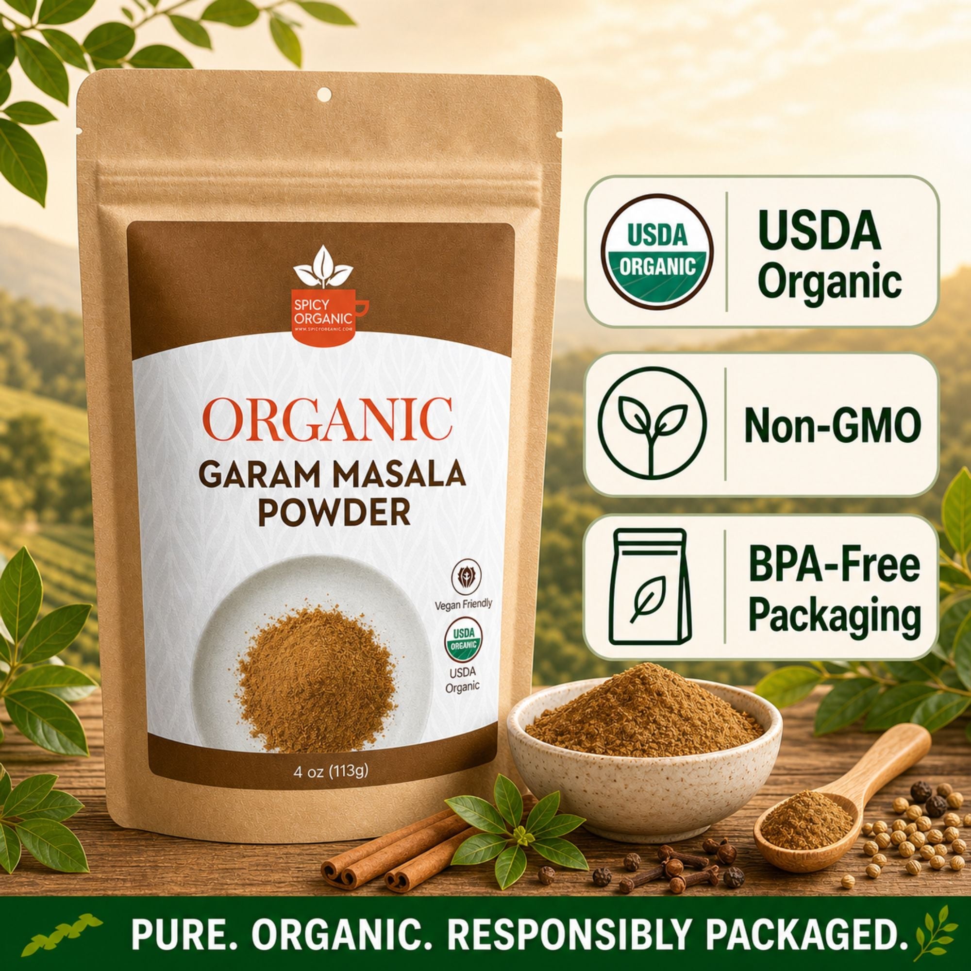 Organic Garam Masala — USDA Certified, Non-GMO | Curries, Biryani & Butter Chicken