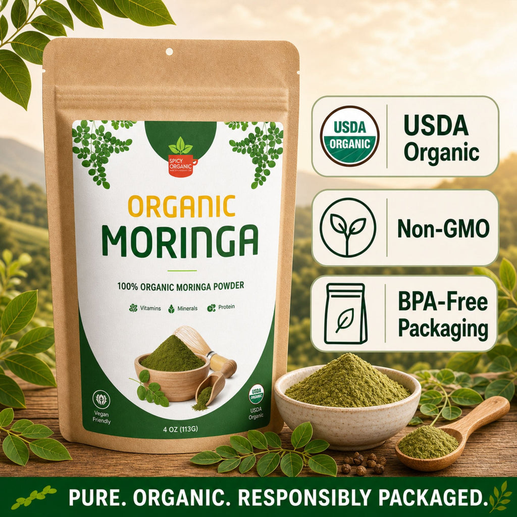 Organic Moringa Powder — USDA Certified | Smoothies, Golden Milk & Superfood Blends from India