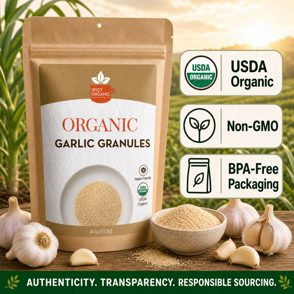 Organic Garlic Granules — USDA Certified, Non-GMO | Marinades, Spice Rubs & Roasting