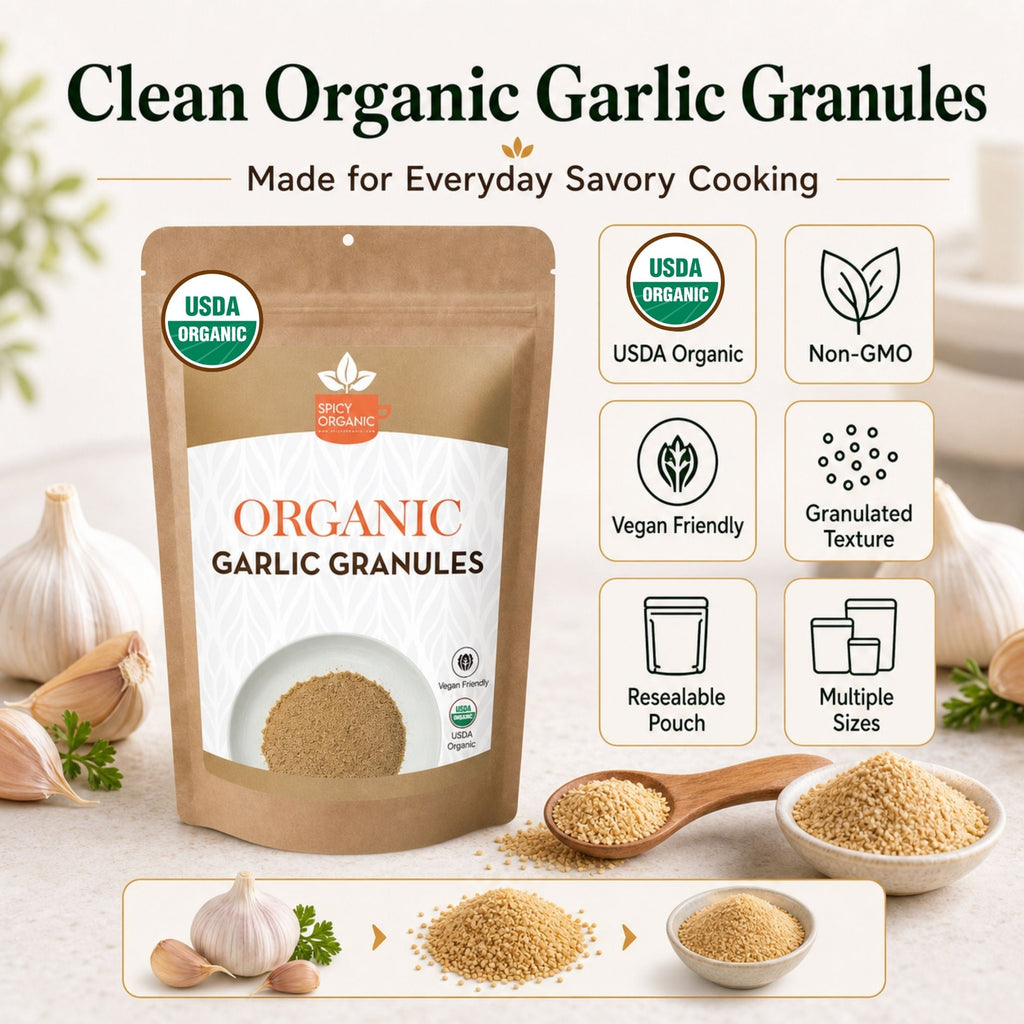 Organic Garlic Granules — USDA Certified, Non-GMO | Marinades, Spice Rubs & Roasting