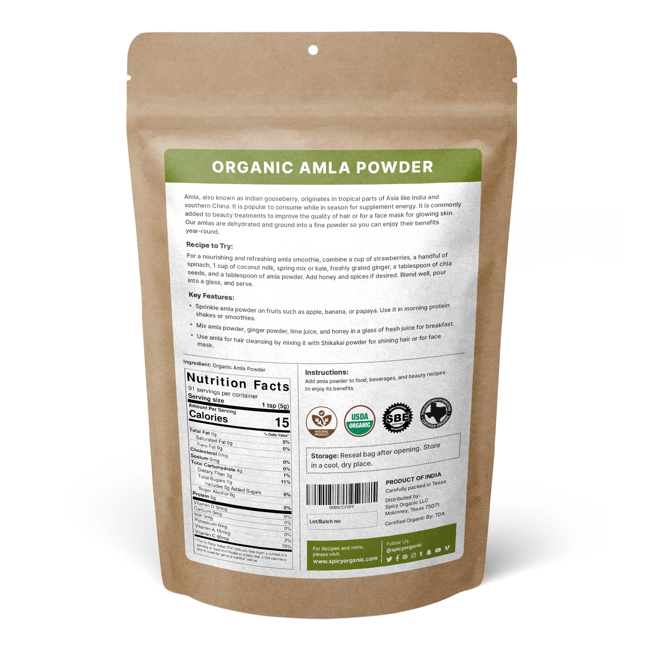 Organic Amla Powder (Indian Gooseberry) – Sun-Dried & Heavy Metal Tested | USDA Certified Organic