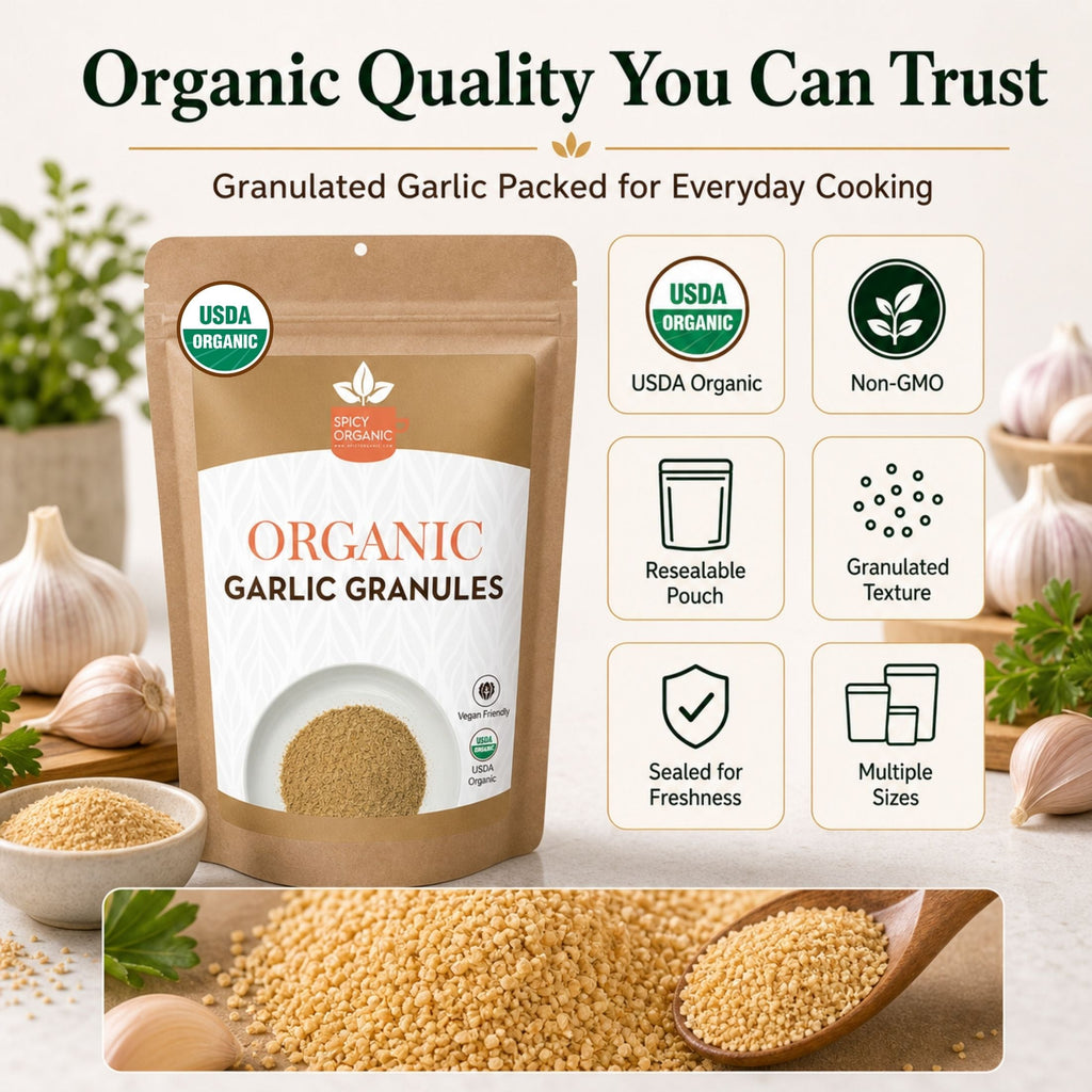 Organic Garlic Granules — USDA Certified, Non-GMO | Marinades, Spice Rubs & Roasting