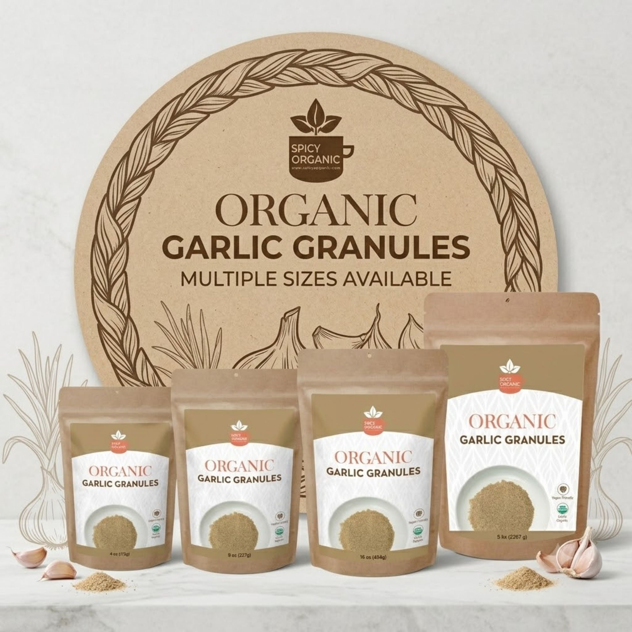 Organic Garlic Granules — USDA Certified, Non-GMO | Marinades, Spice Rubs & Roasting