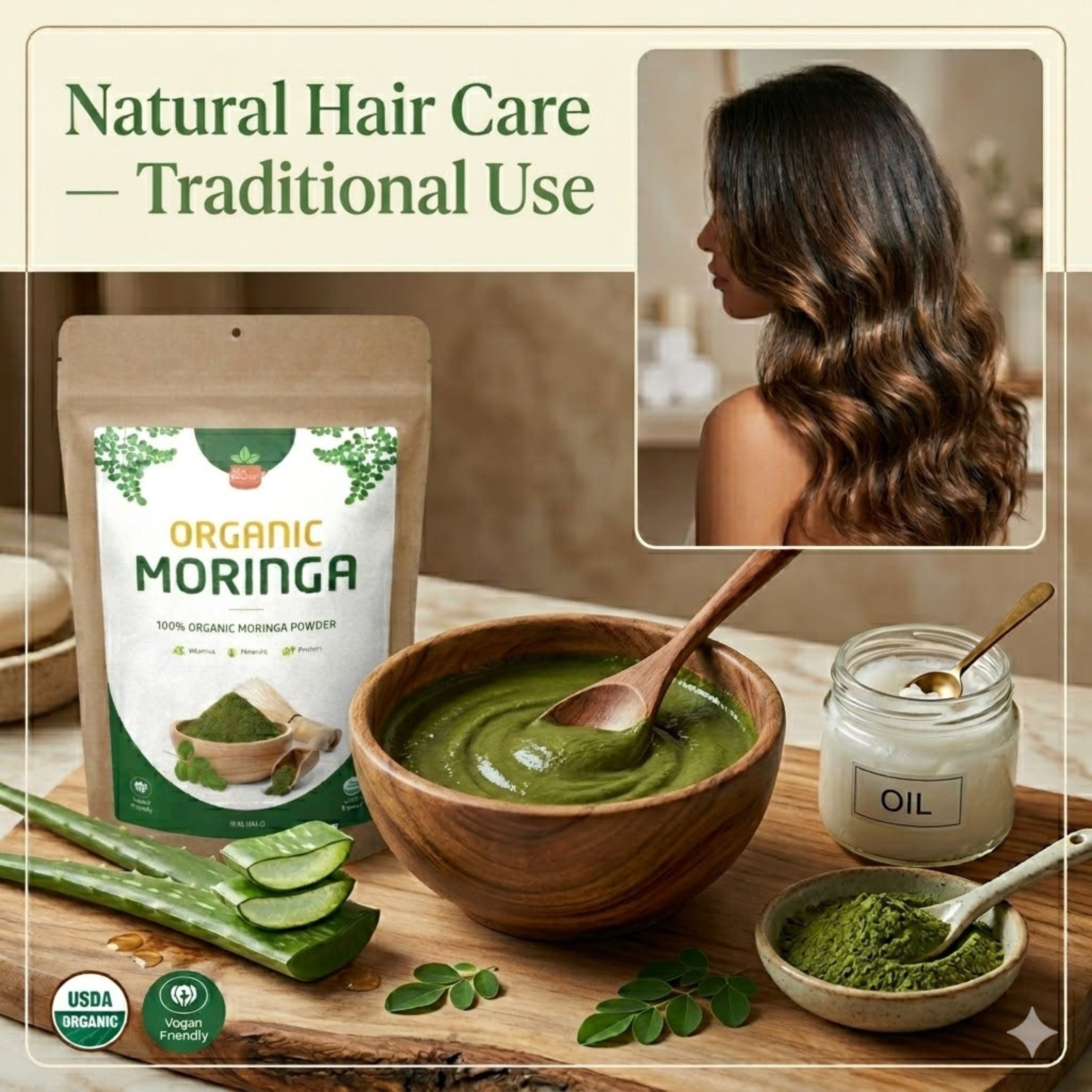 Organic Moringa Powder — USDA Certified | Smoothies, Golden Milk & Superfood Blends from India