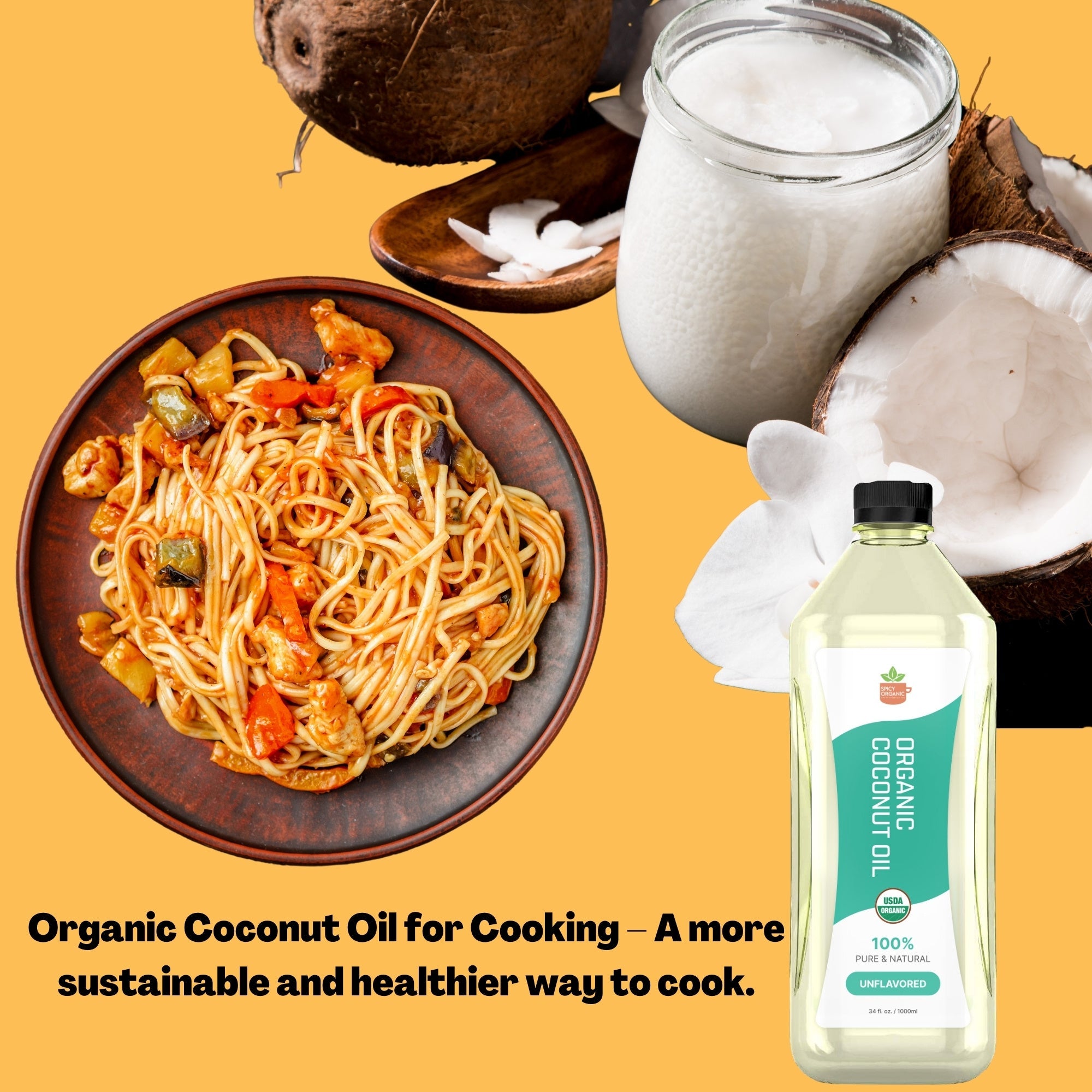 Organic Coconut Oil – USDA Certified Organic Cooking Oil, 34 fl oz