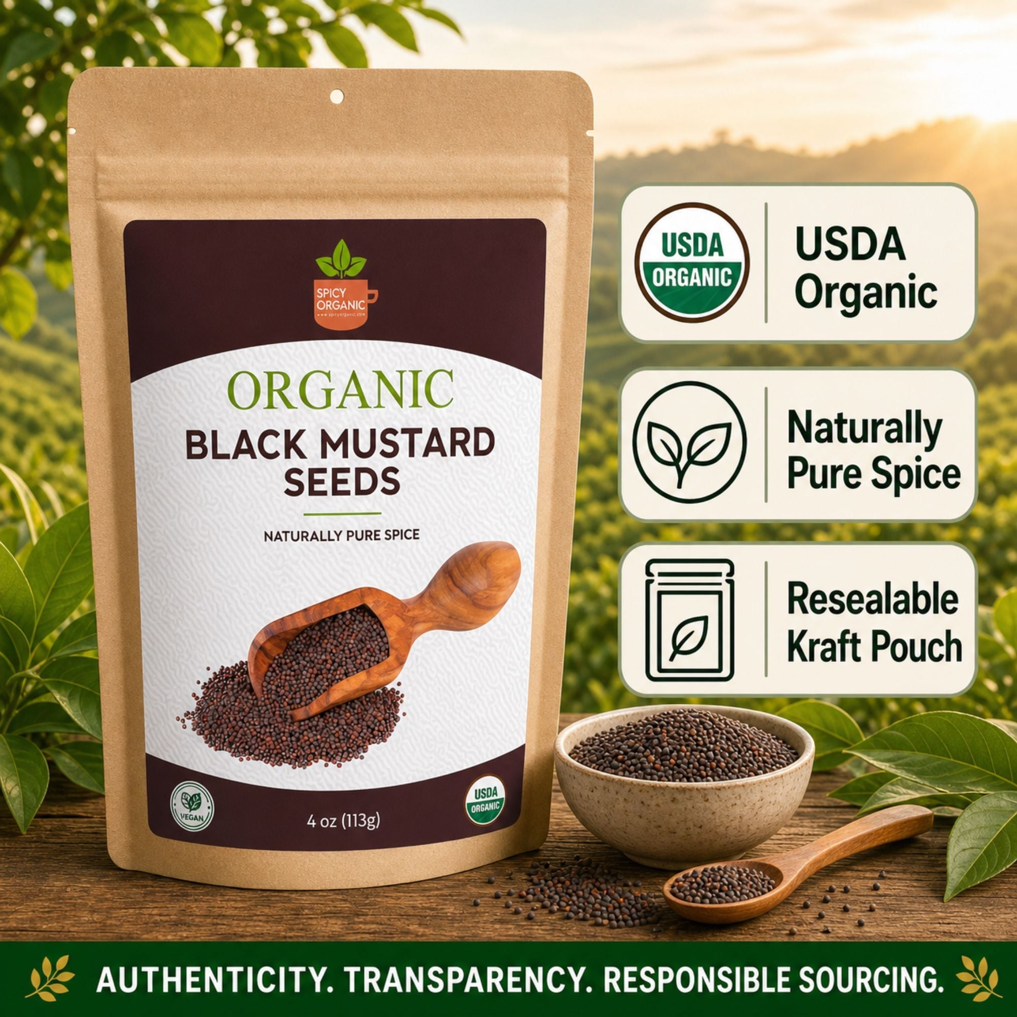 Organic Black Mustard Seeds – USDA Certified, Non-GMO, Kosher, for Pickling, Cooking & Spice Blends
