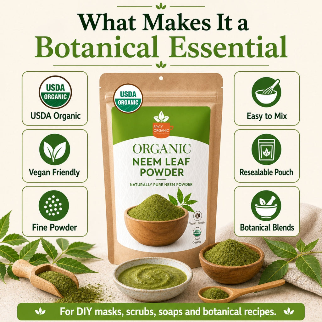 Organic Neem Powder – USDA Certified Neem Leaf Powder for Herbal Tea & DIY Skincare