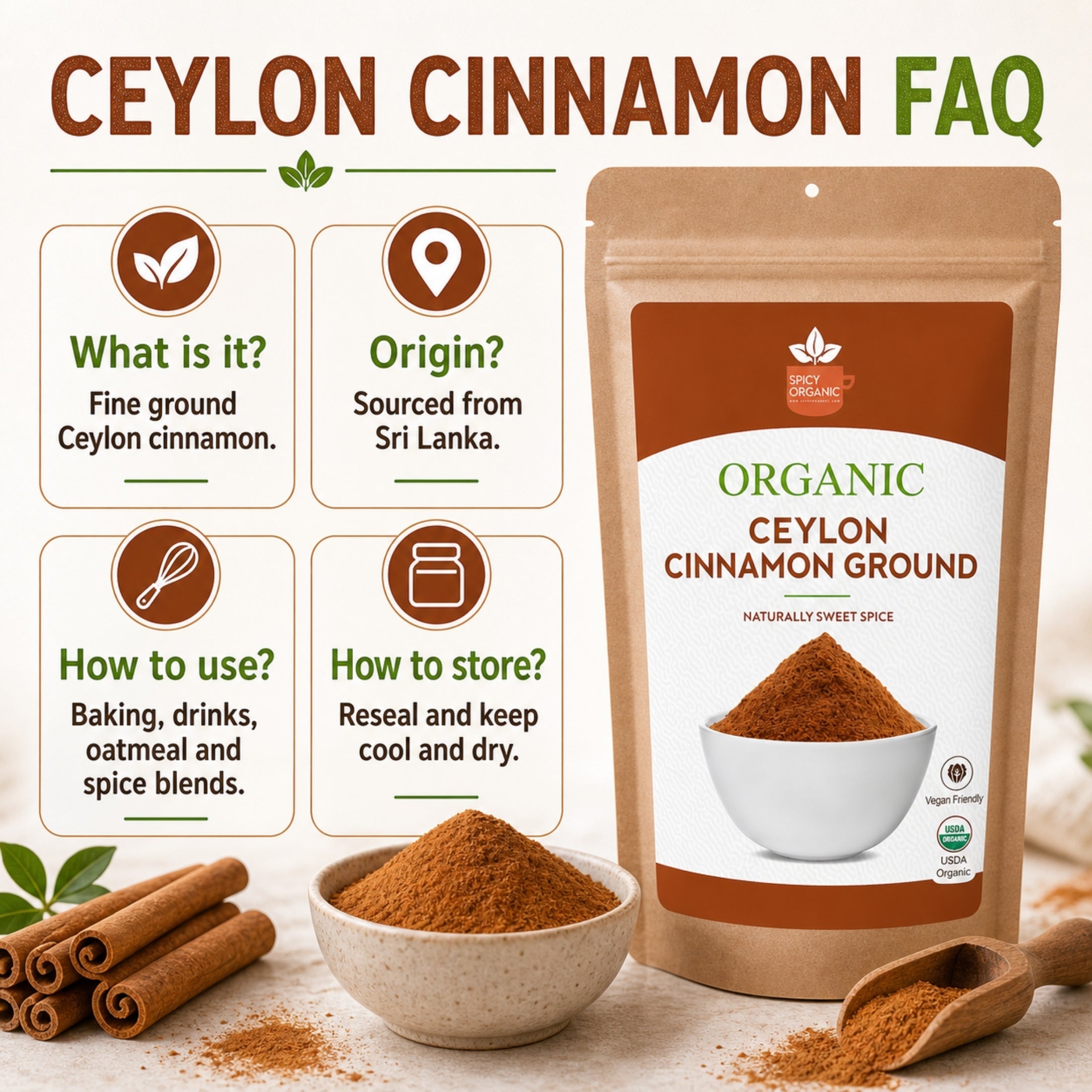 Organic Ceylon Cinnamon Powder — True Cinnamon from Sri Lanka | USDA Certified  Organic