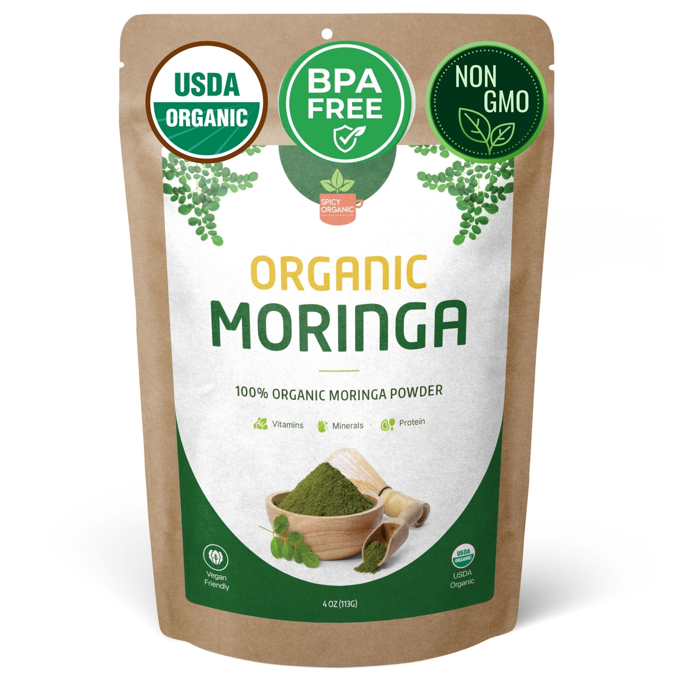 Organic Moringa Powder — USDA Certified | Smoothies, Golden Milk & Superfood Blends from India