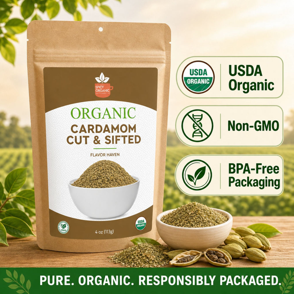 Organic Cardamom Cut and Sift — USDA Certified | Chai, Tea Blends & Herbal Infusions