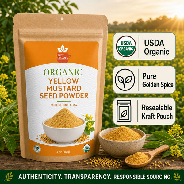 Organic Indian Yellow Mustard Seed Powder- Certified USDA Organic - Ground from Dried Organic Seeds