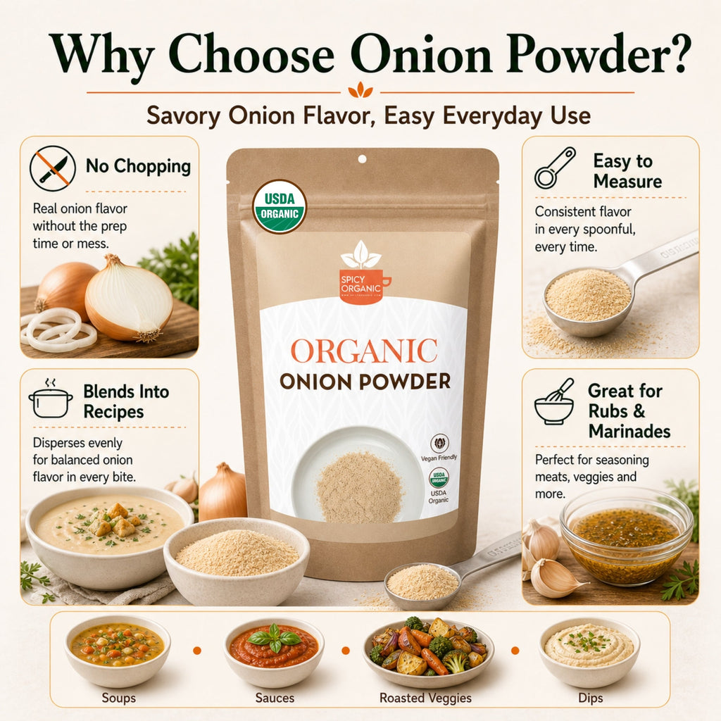 Organic Onion Powder — USDA Certified, Non-GMO | Soups, Spice Blends & Dry Rubs