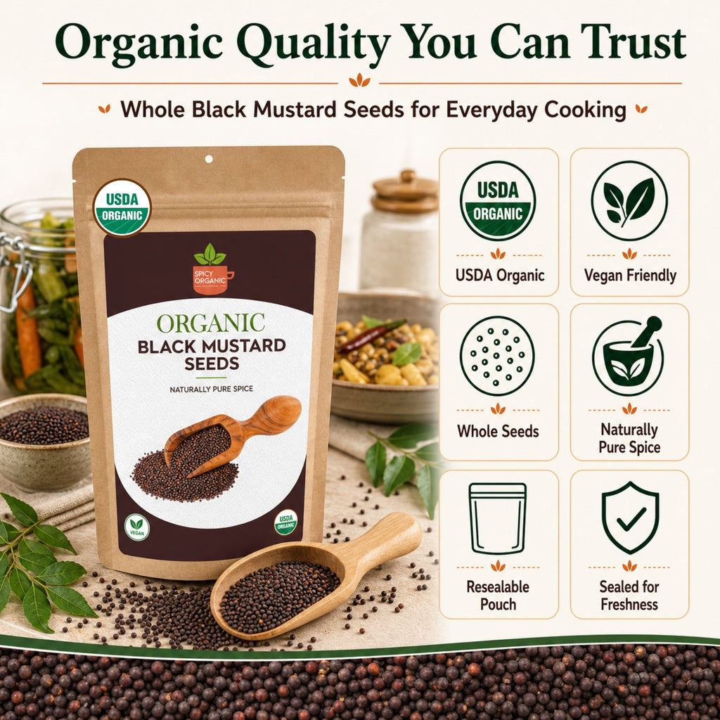 Organic Black Mustard Seeds – USDA Certified, Non-GMO, Kosher, for Pickling, Cooking & Spice Blends