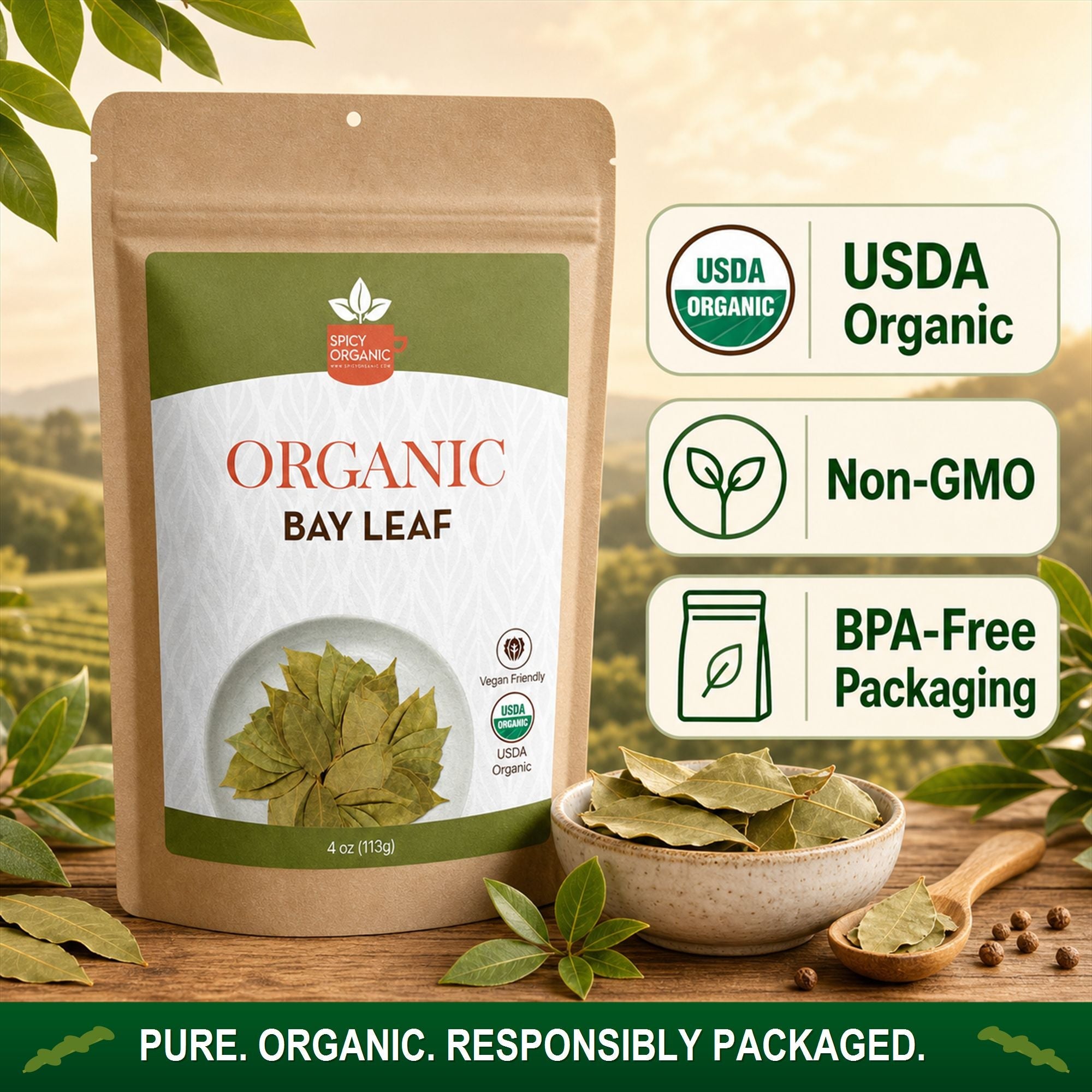 Organic Bay Leaves — USDA Certified, Non-GMO | Soups, Slow Cooking & Pickling Brines