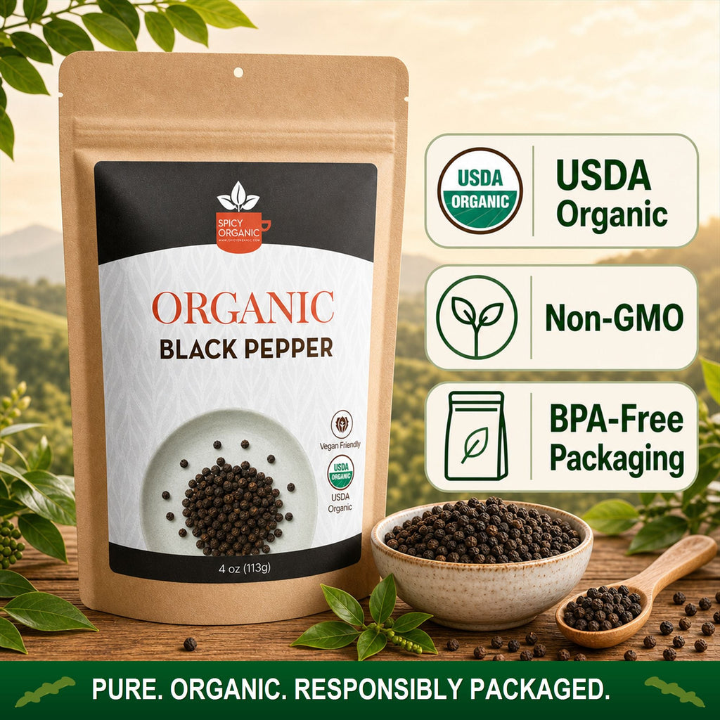 Organic Black Peppercorns — USDA Certified, Non-GMO | Grinding, Marinades & Spice Blends