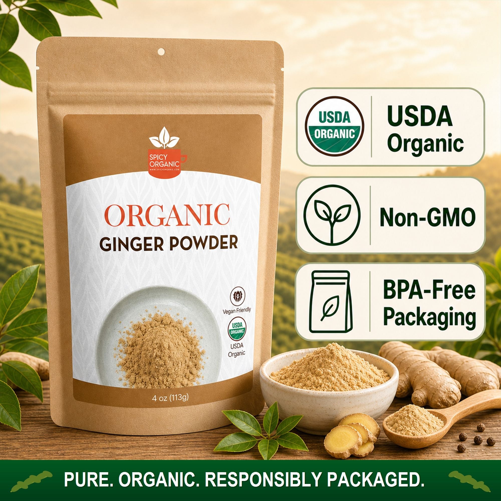 Organic Ginger Powder — USDA Certified, Non-GMO | Chai, Stir-Fries & Gingerbread