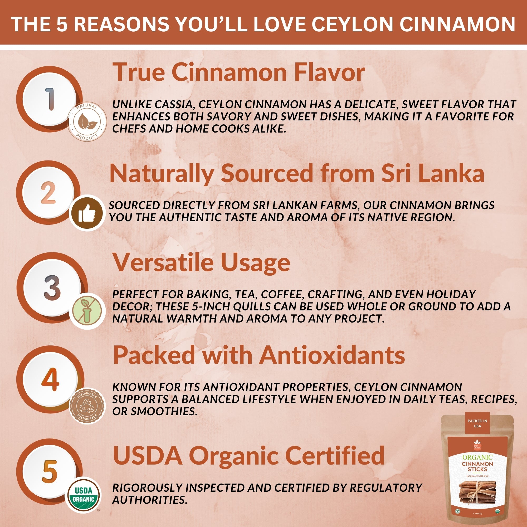 Organic Ceylon Cinnamon Sticks — USDA Certified | True Cinnamon Quills, Chai & Baking