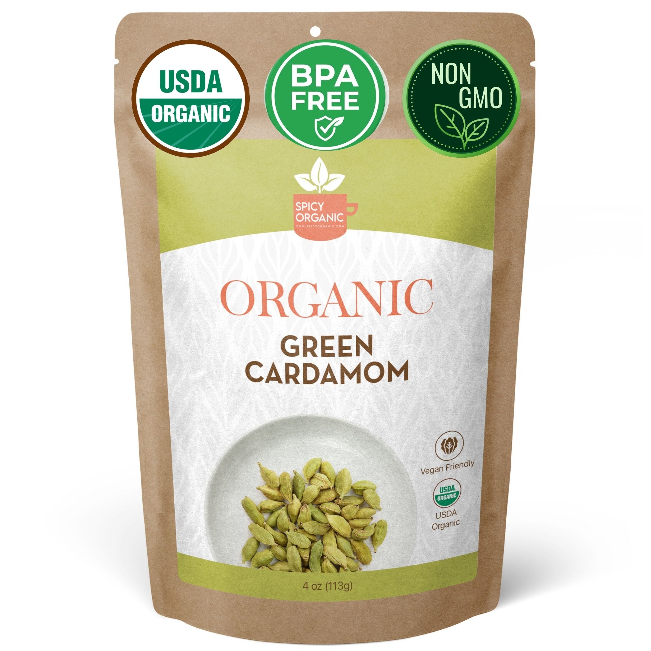 Organic Cardamom Pods — USDA Certified, Non-GMO | Jumbo Green Pods, Chai & Biryani